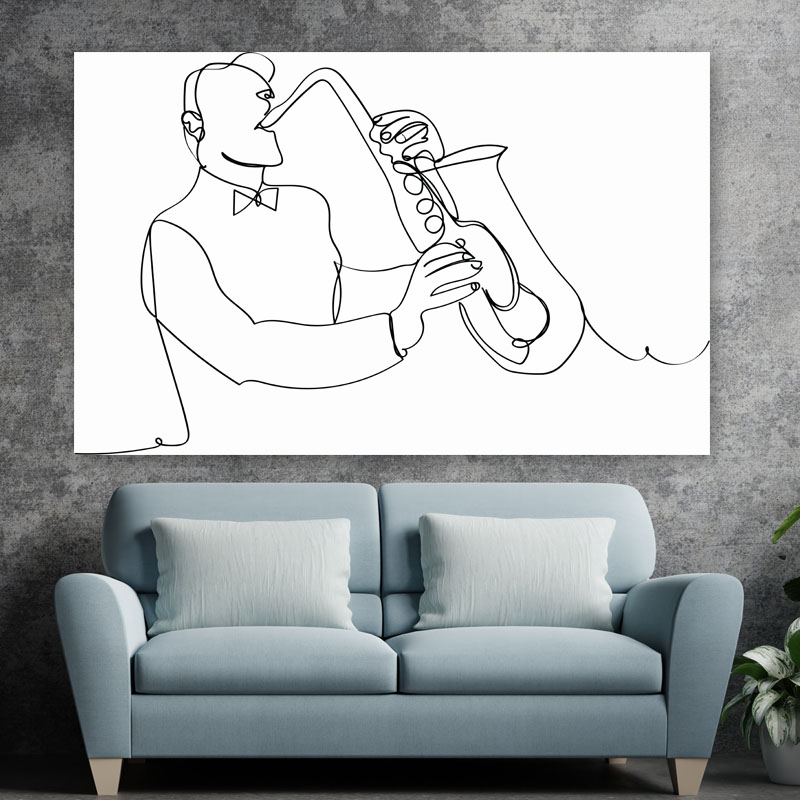 Πίνακας σε καμβά Line Art Saxophone Player